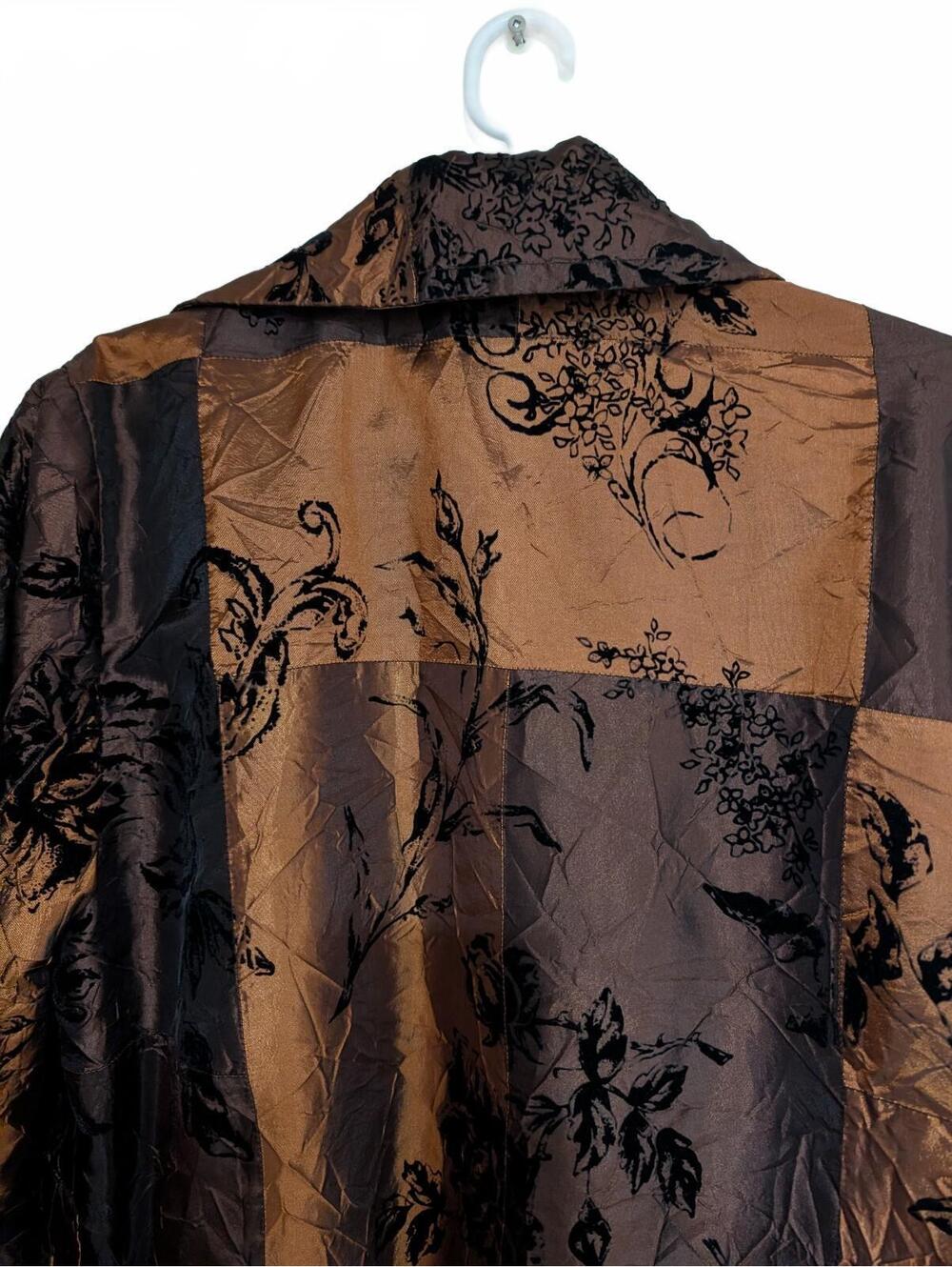 Susan Graver 1X Moody Floral Blazer Copper & Espresso Shimmer Jacket Open-Front - Picture 6 of 9